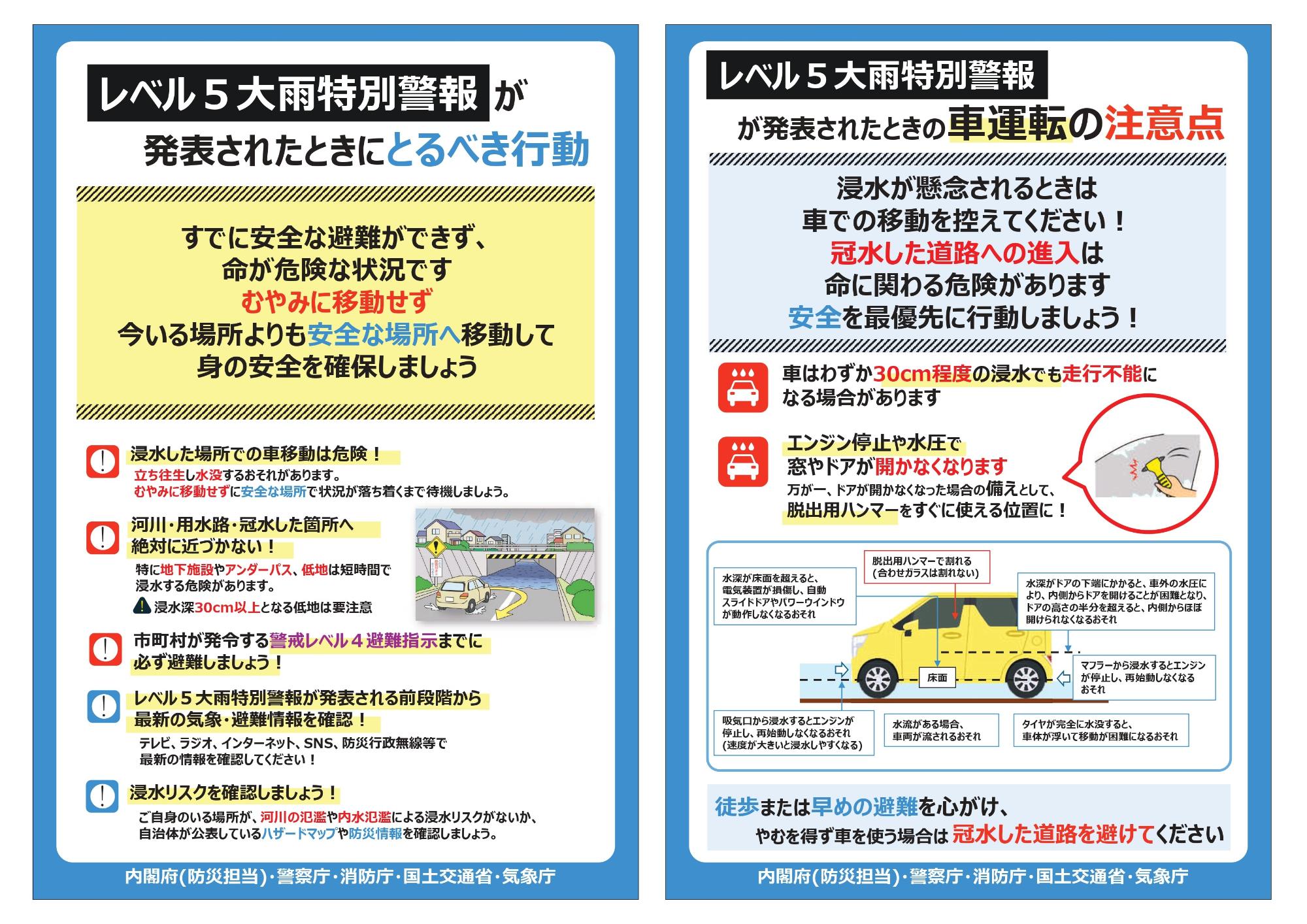 レベル5大雨特別警報が発表されたときにとるべき行動