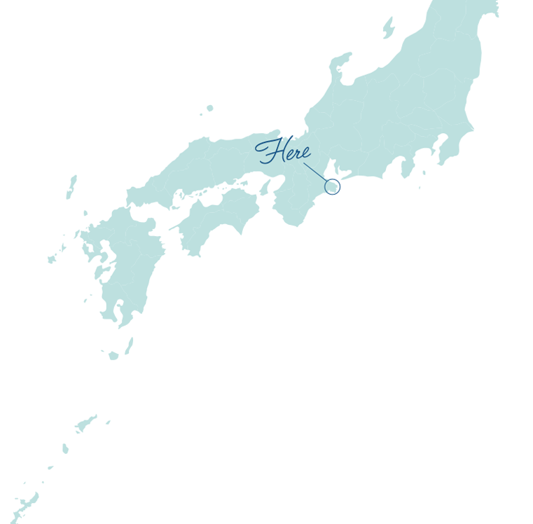 西日本の地図の中で、三重県の志摩半島南部の志摩市を指し示す地図